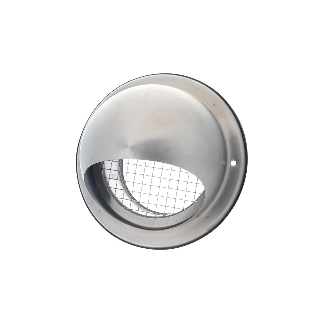 A round stainless steel cowl with protective mesh, designed for external air ventilation.
