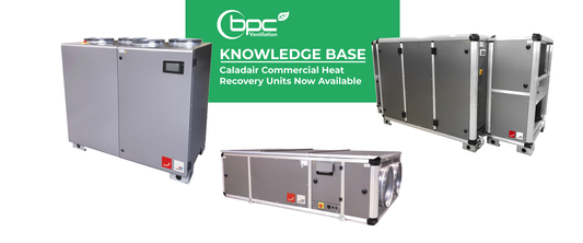 Caladair commercial heat recovery ventilation units including Neotime, Freetime, Carma and Silvertop ranges providing high-efficiency MVHR solutions for offices, schools and industrial buildings