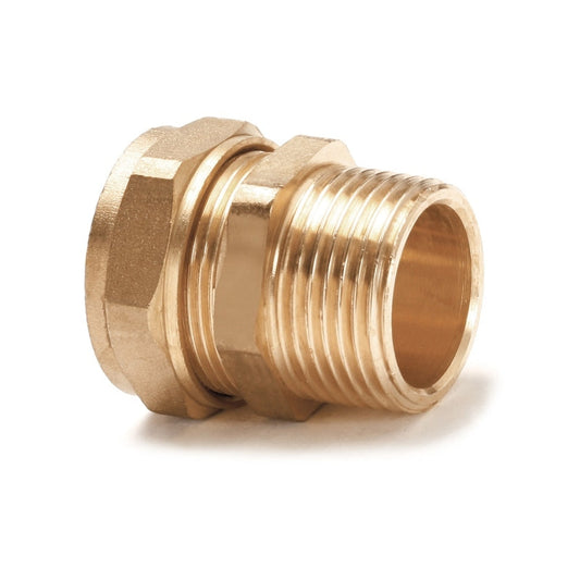Brass 22mm x MI tapered coupling for secure HVAC and underfloor heating installations