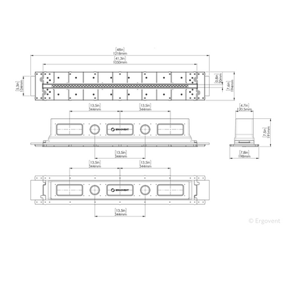 Ergovent Lineo Pro Condi 125 (Puzzle) 1 Slot - 1050mm -2x125mm Side Connections PVC Plenum
