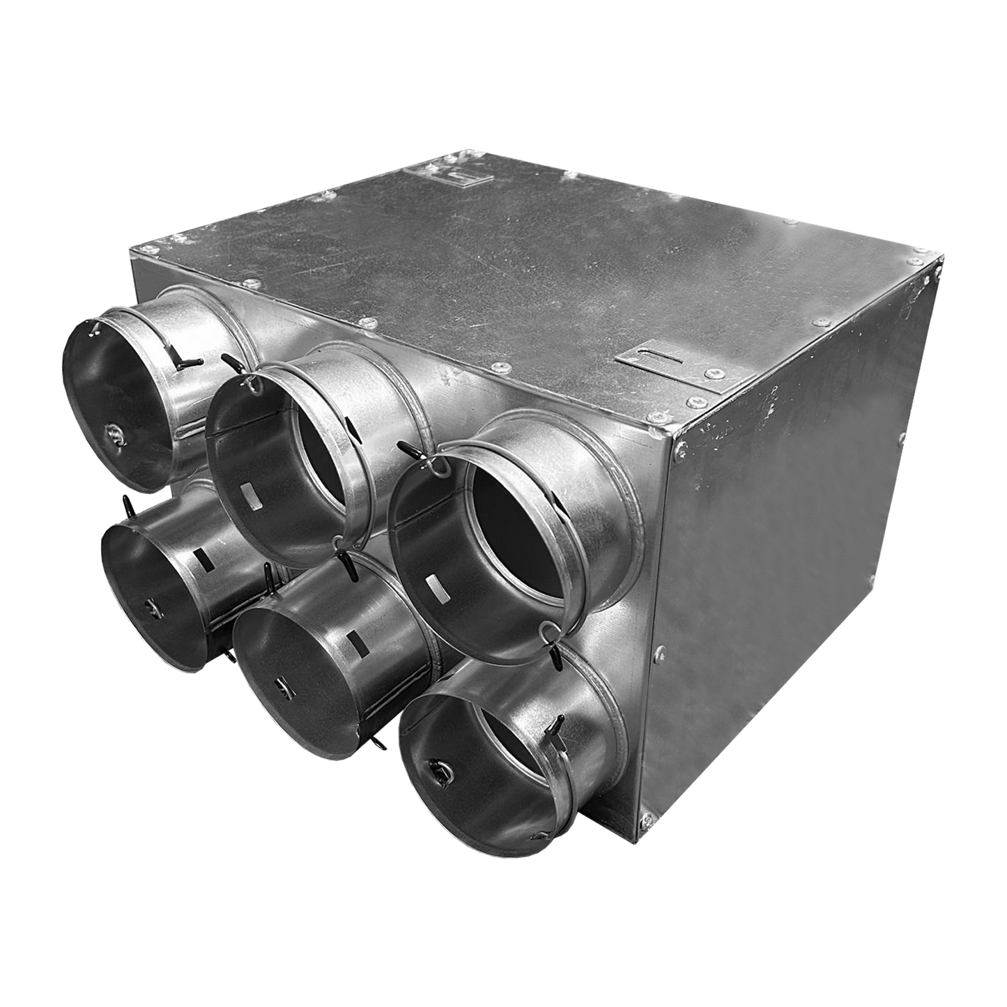 Quiet-Vent 6 Pt Rear Entry Distribution box -125 spigot (75mm) with 2 x blanking caps