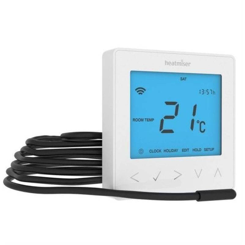 Heatmiser neoStat 230V White thermostat with floor sensor cable and housing for underfloor heating systems